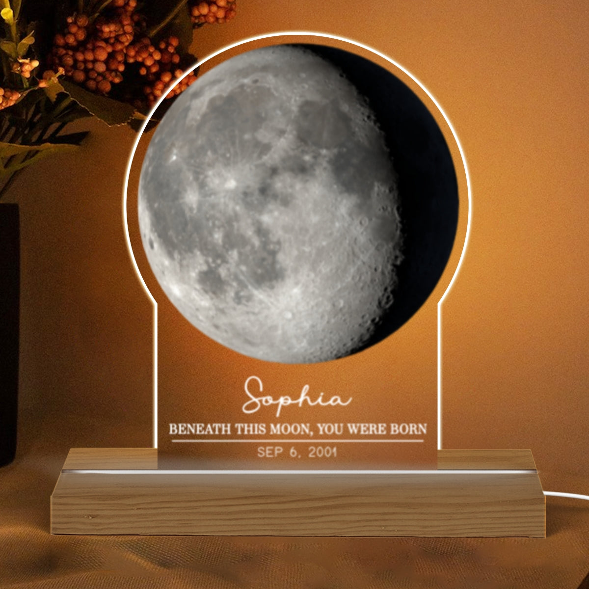 Under This Moon You Became My Mom Dad Moon Phase Art Personalized Acrylic Plaque With LED Night Light, Gift For Mom, Gift For Dad