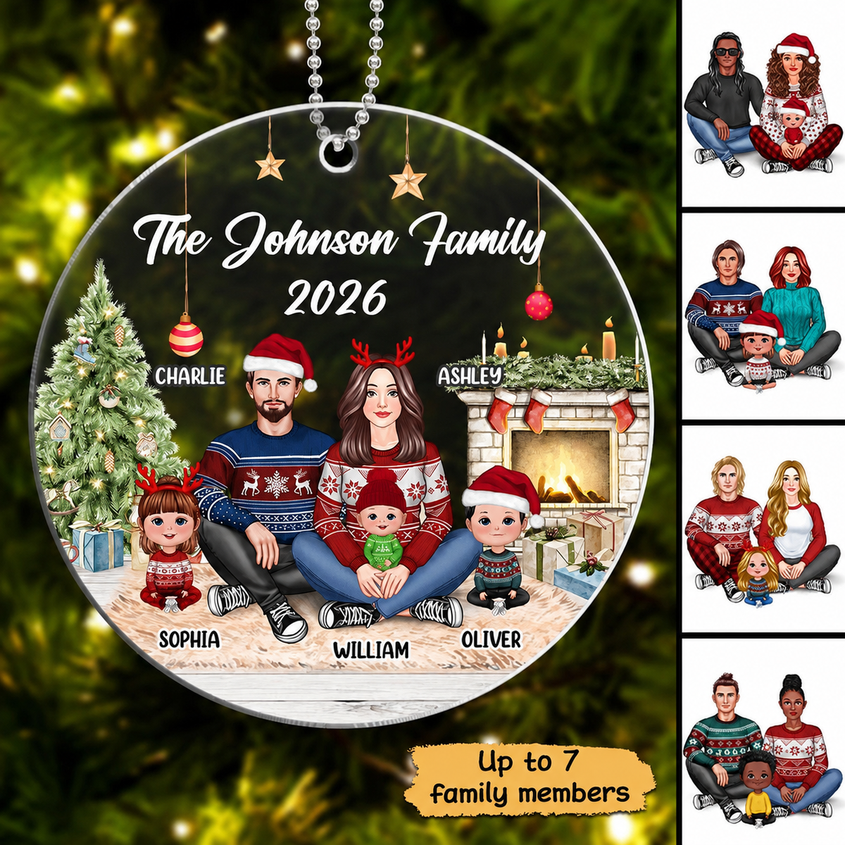 Pretty Family Sitting In House Personalized Acrylic Ornament