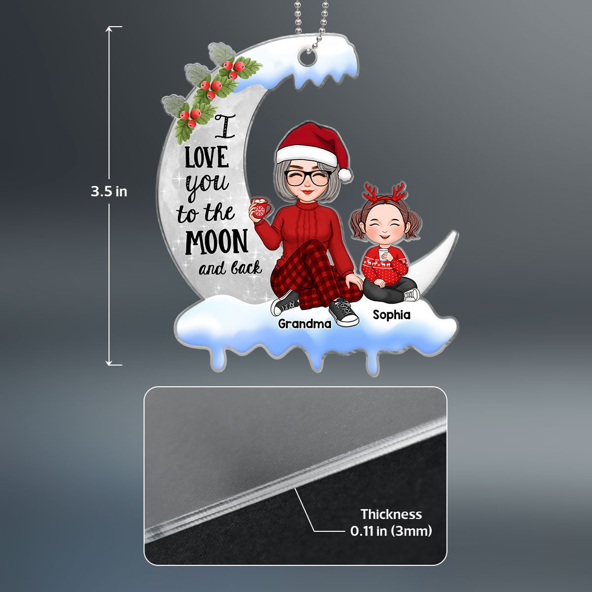 Cute Grandma Grandkids On Christmas Moon Personalized Acrylic Ornament