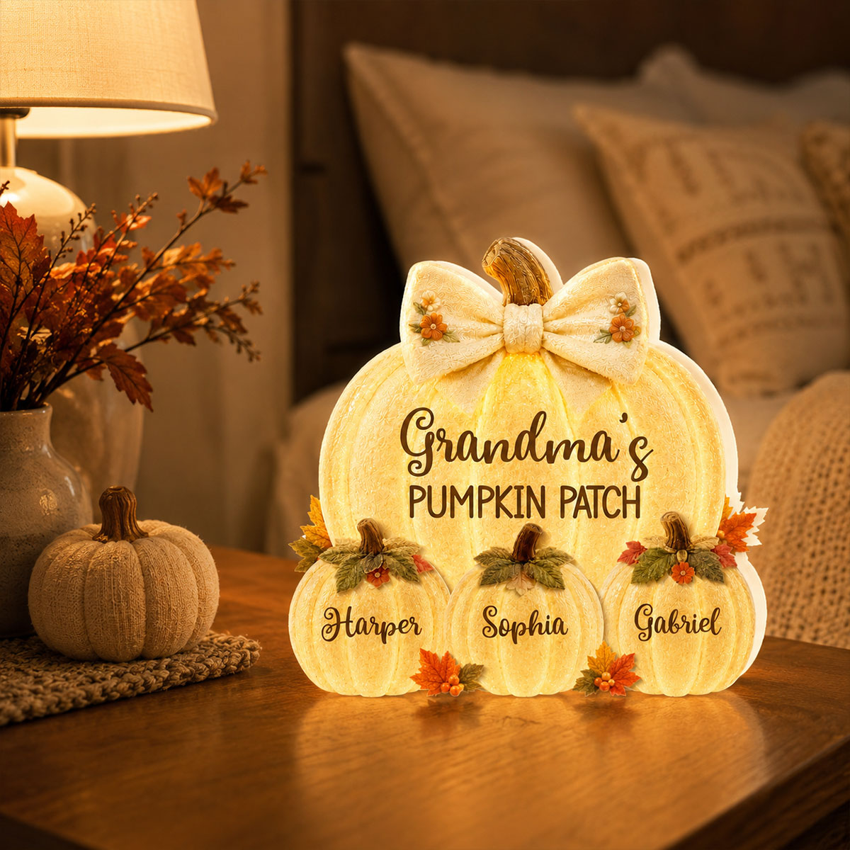 Grandma's Pumpkin Patch Glowing 2D Flat Printed - Personalized Light Box - Fall Season Decor For Grandma