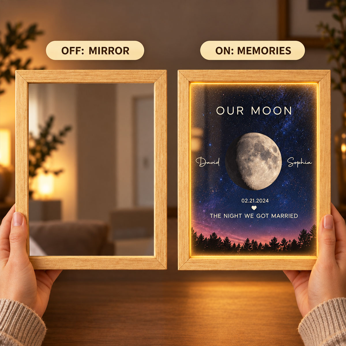 Custom Moon Phase by Date - Personalized Mirror Light Box - Heartfelt Christmas Gift for Her, for Him, Anniversary Gift for Couple