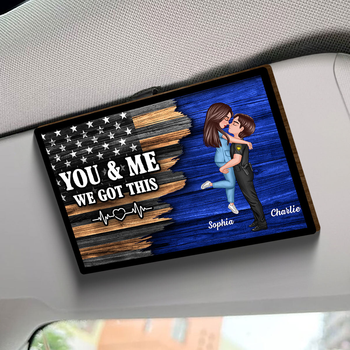 Hero Couple Hugging Kissing Half Flag  Gift by Occupation Gift For Her Gift For Him Personalized Car Visor