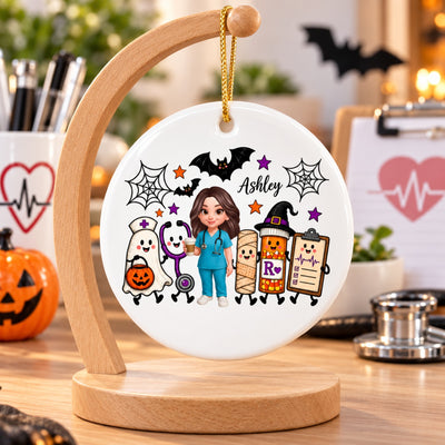 Halloween Cute Nurse Things - Personalized Circle Ornament - Halloween Ornament For Nurse