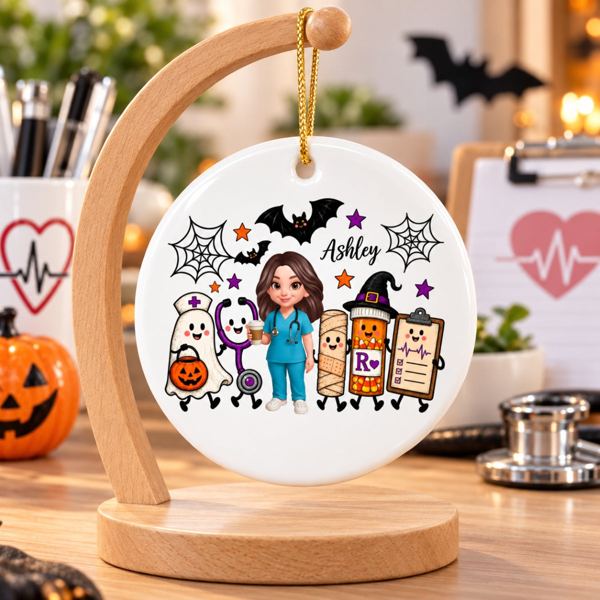 Halloween Cute Nurse Things - Personalized Circle Ornament - Halloween Ornament For Nurse