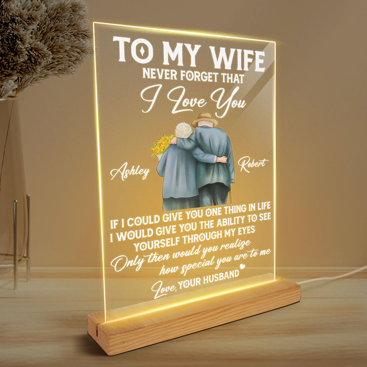 Never Forget That I Love You Couple Personalized LED Night Light, Acrylic LED Lamp