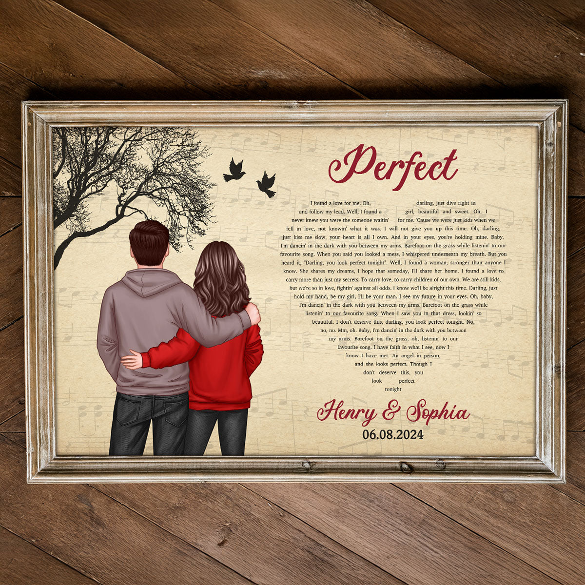 Couple Hugging Back View Heart Shaped Song Lyrics Art Personalize Poster, Anniversary  Gift For Him, For Her
