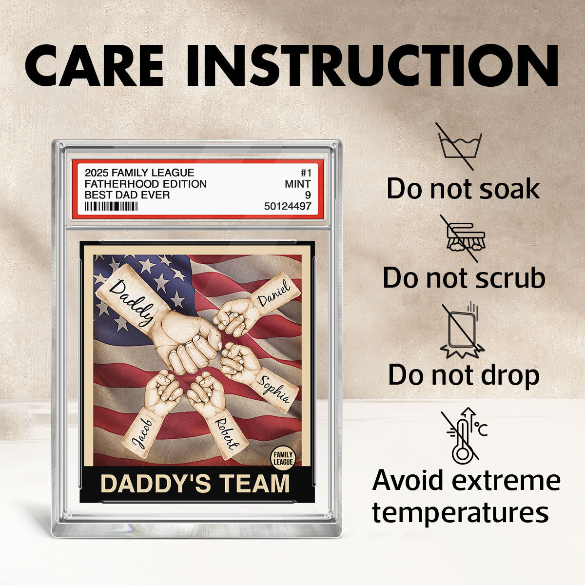 Daddy's Team Dad & Kids Fist Bumps Trading Card Style Personalized Acrylic Block Plaque