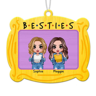 Besties Sisters Best Friends In Frame Personalized Christmas Wooden Ornament