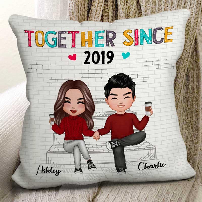 Couple Sitting On Stairs Colorful Personalized Pillow