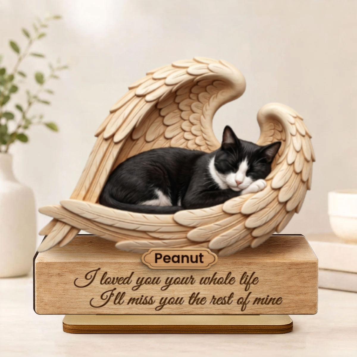 Cat Memorial I Loved You Your Whole Life - Personalized 2-Layered Wooden Plaque - Sympathy Pet Loss Gift