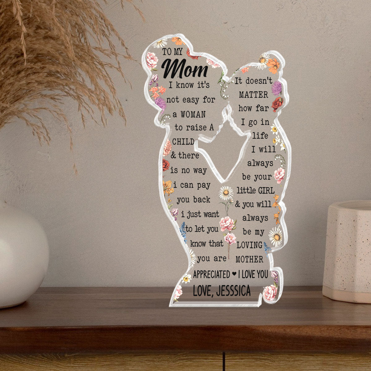 Mom & Daughter Birth Month Flower Personalized Acrylic Plaque Custom Shape, Perfect Gift For Mom