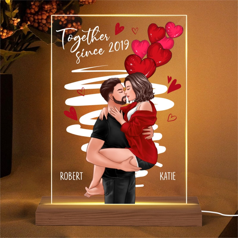 Be Mine Man Holding Woman Kissing Gift For Her Personalized Acrylic Plaque With LED Night Light