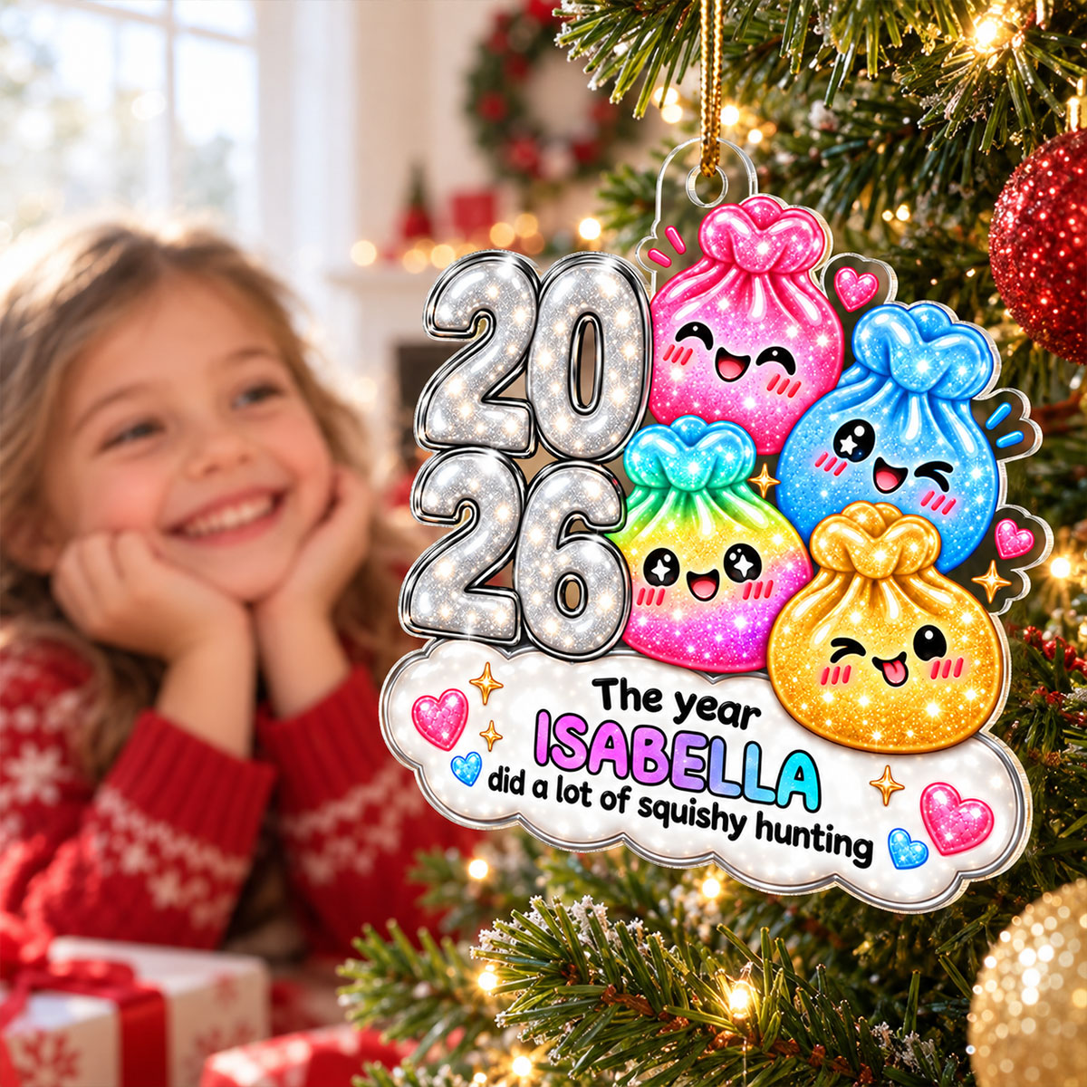 Cute Dim Sum The Year Did A Lot Of Squishy Hunting - Personalized Acrylic Ornament - Christmas Gift, Keepsake For Kids, Teenagers