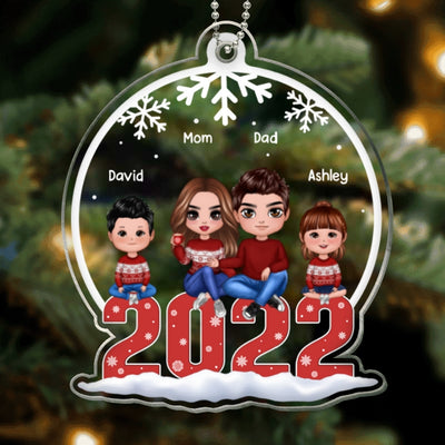 Family Sitting Snow Globe Christmas Personalized Acrylic Ornament