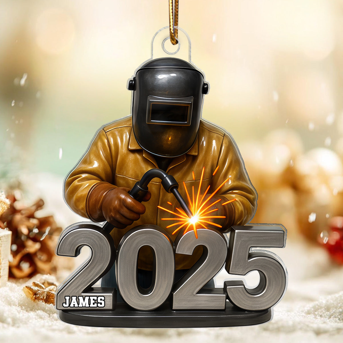 3D Effect Welder Working 2025 - Personalized Acrylic Ornament - Gift For Welders, Metal Worker Mechanic Welding