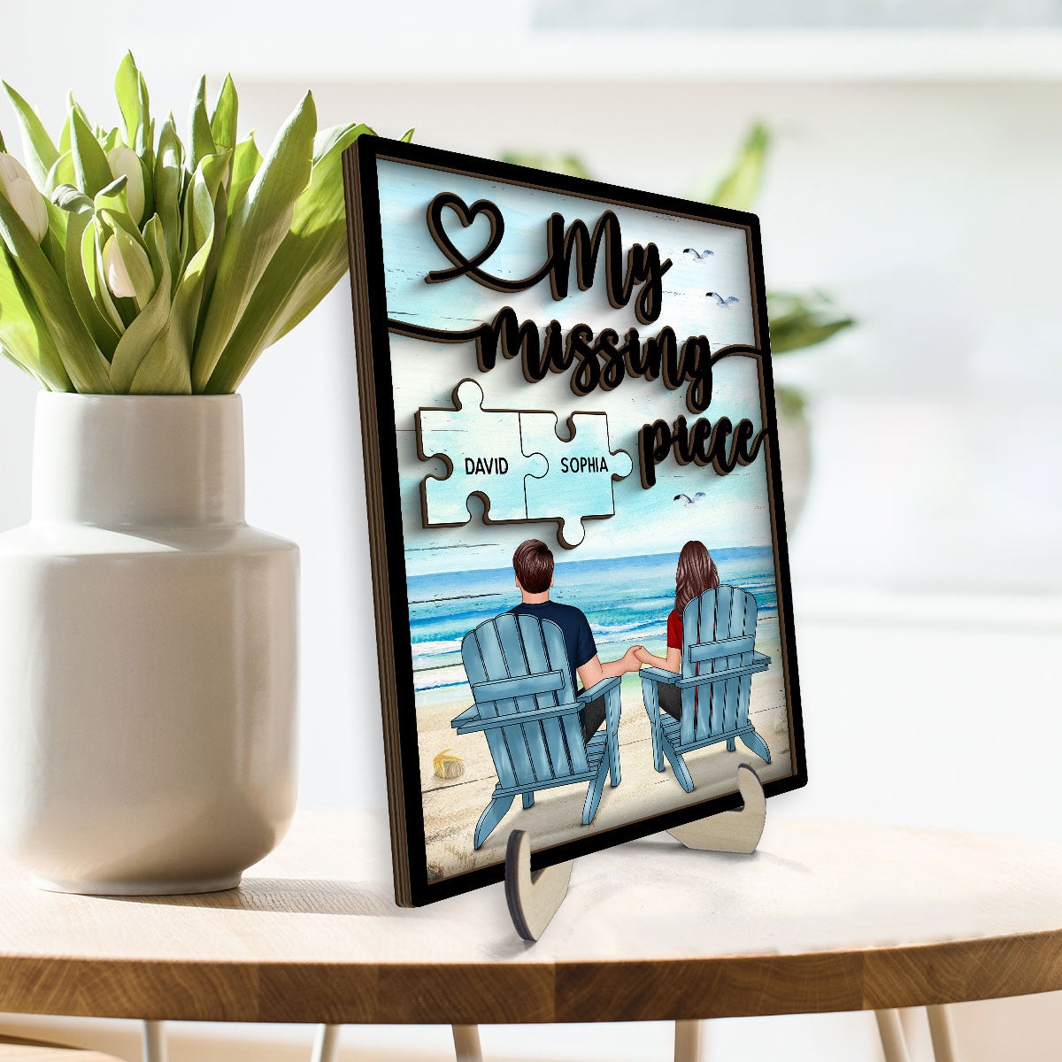 My Missing Piece Back View Couple Beach Landscape Valentine‘s Day Gift For Him For Her Personalized 2-Layer Wooden Plaque