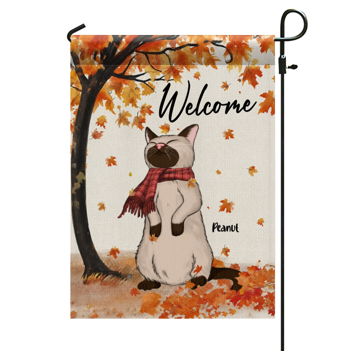 Hello Fall Cute Cat Standing In Fall Breeze - Personalized Garden Flag - Fall Season Decor For Cat Lover