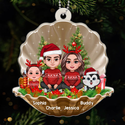 Christmas Pearl Shell Family Sitting Crossed Legs Personalized Acrylic Ornament