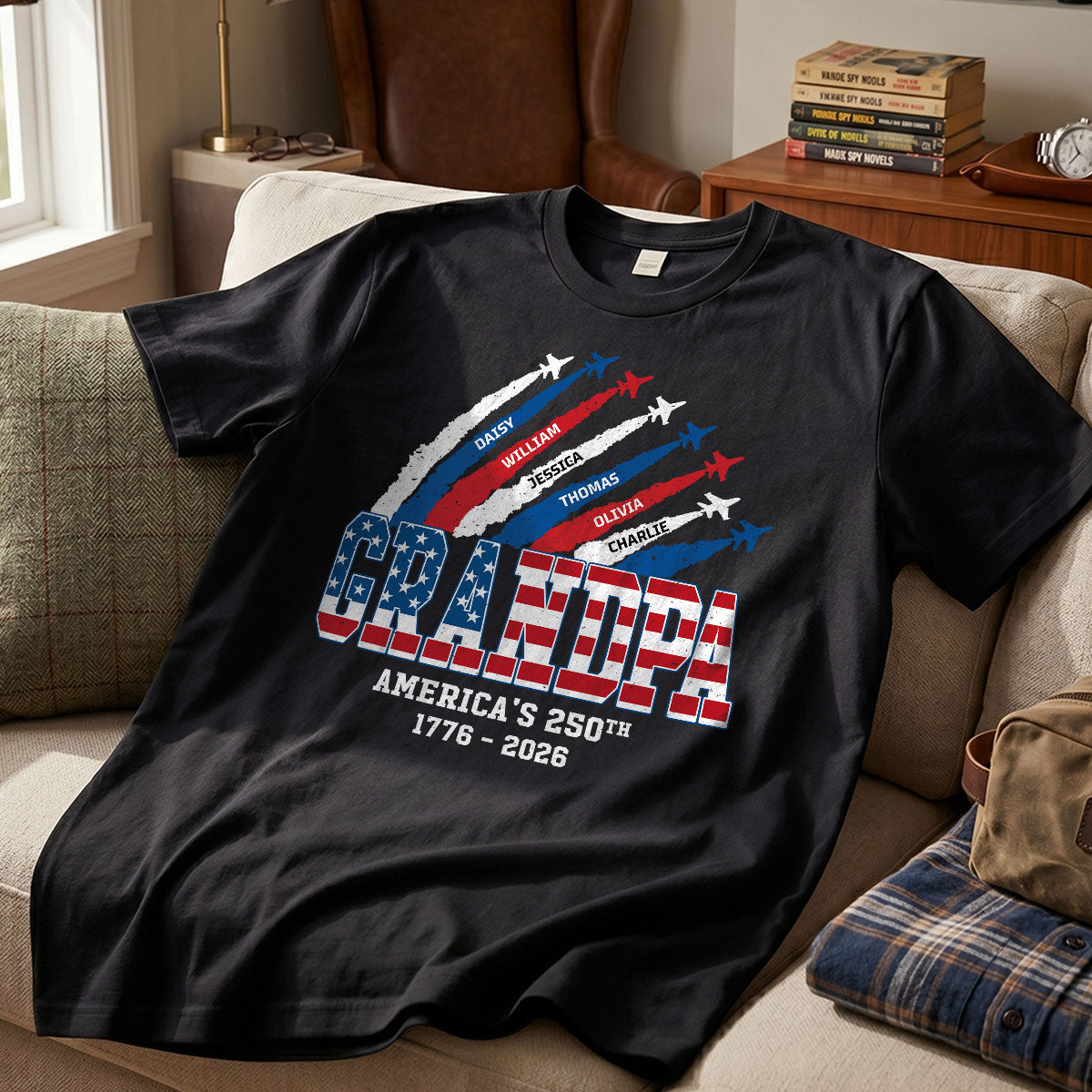 Proud Dad Grandpa Nation Flag American 250th Anniversary - Personalized Shirt - Gift For Dad, Grandpa
