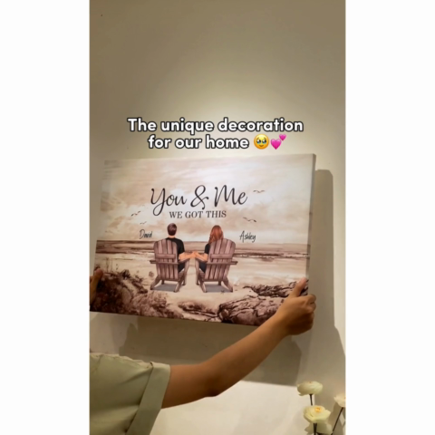 Retro Vintage Back View Couple Sitting Beach Landscape Personalized Canvas, Anniversary Gift For Couple, Husband, Wife, Dad, Mom