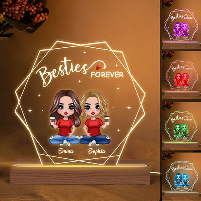 Hexagon Frame Doll Besties Sisters Sitting Personalized Custom Shape Acrylic Plaque With LED Night Light