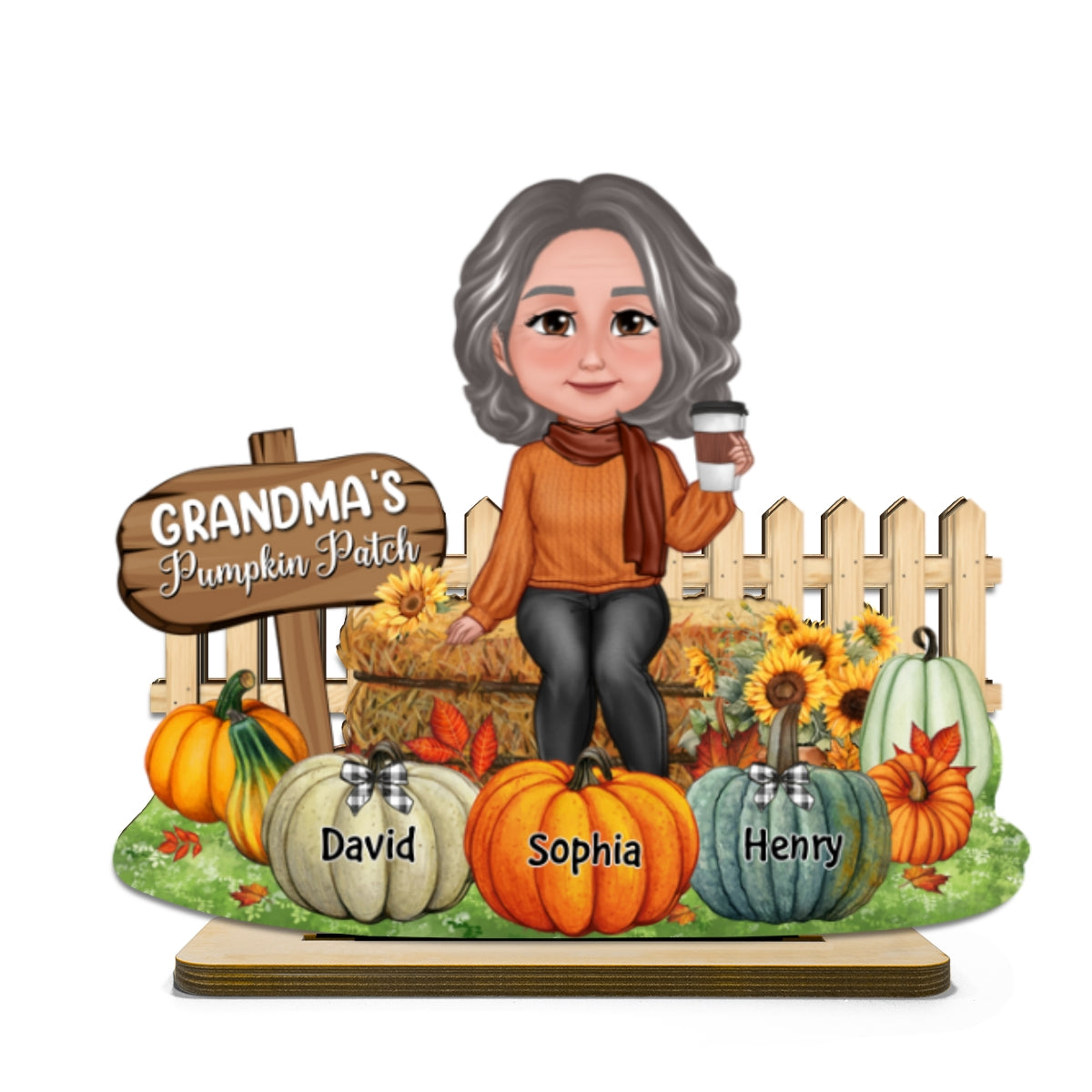 Grandma's Pumpkin Patch Fall Season Tier Tray Decor Personalized 2-Layer Standing Wooden Plaque