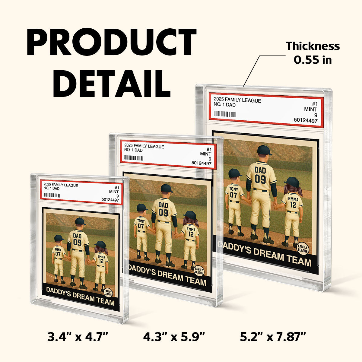 Baseball No. 1 Dad Grandpa Man & Kids Trading Card Style - Personalized Acrylic Block Plaque