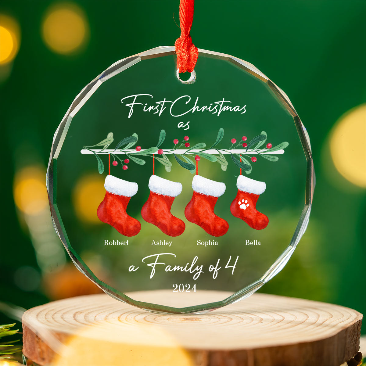 First Christmas As Family Of 3 Personalized Glass Ornament, Baby New Born, Christmas Gift For New Mom, New Dad