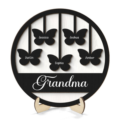 Grandma Mom Butterflies Personalized 2-layer Wooden Plaque