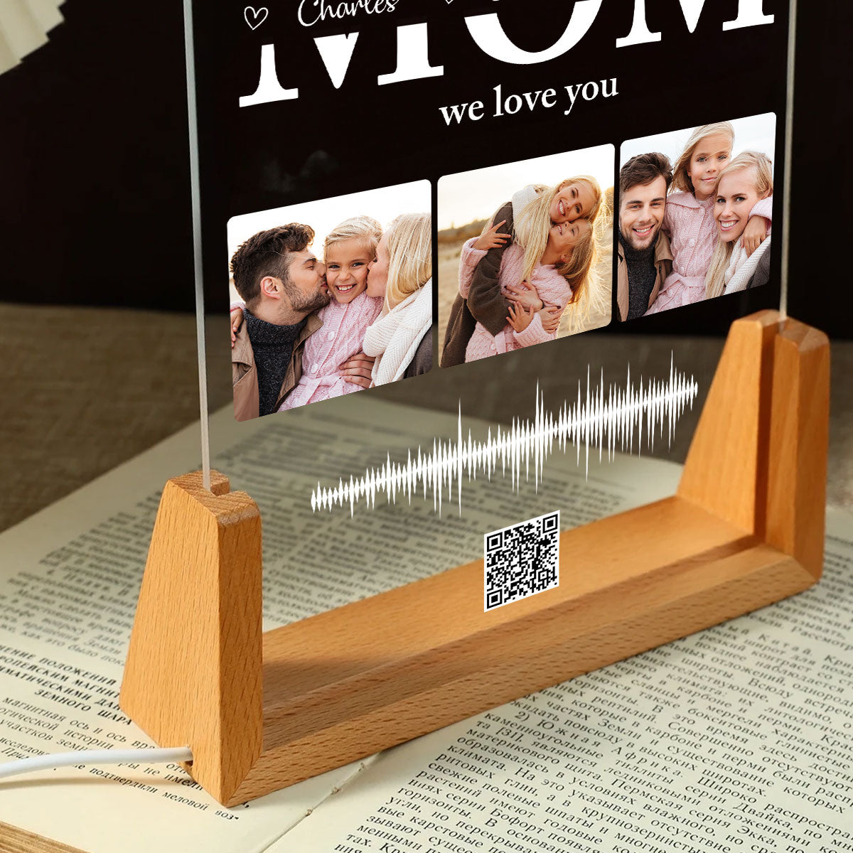 Personalized Photo LED Night Light, Voice Recording Sound Wave, Gift for Mom, Custom Your Heartfelt Voice Message for her