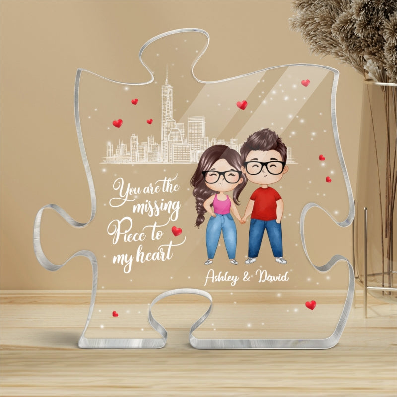 The Missing Piece To My Heart Watercolor Couple Personalized Puzzle Acrylic Plaque