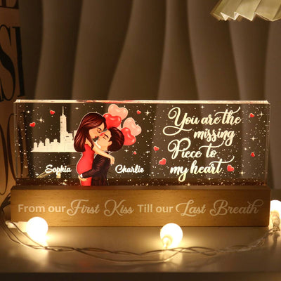 Couple Hugging Kissing You Are The Missing Piece To My Heart Personalized Acrylic Block LED Night Light