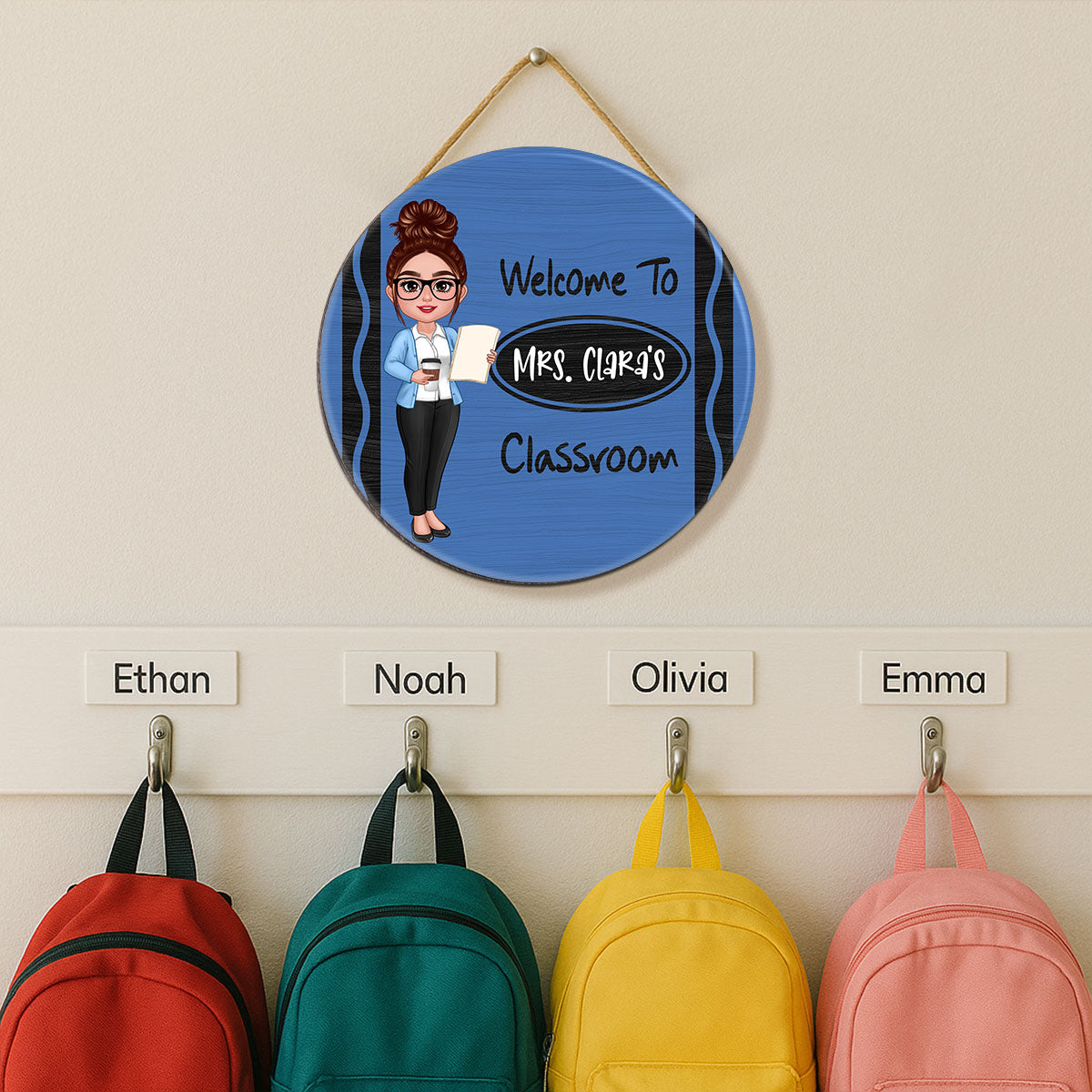 Teacher Crayon Pattern Welcome To Classroom Personalized Wood Sign