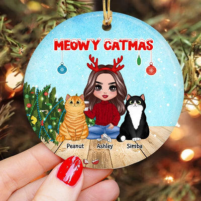 Cats Trouble Knock Down Christmas Tree Personalized Circle Ornament