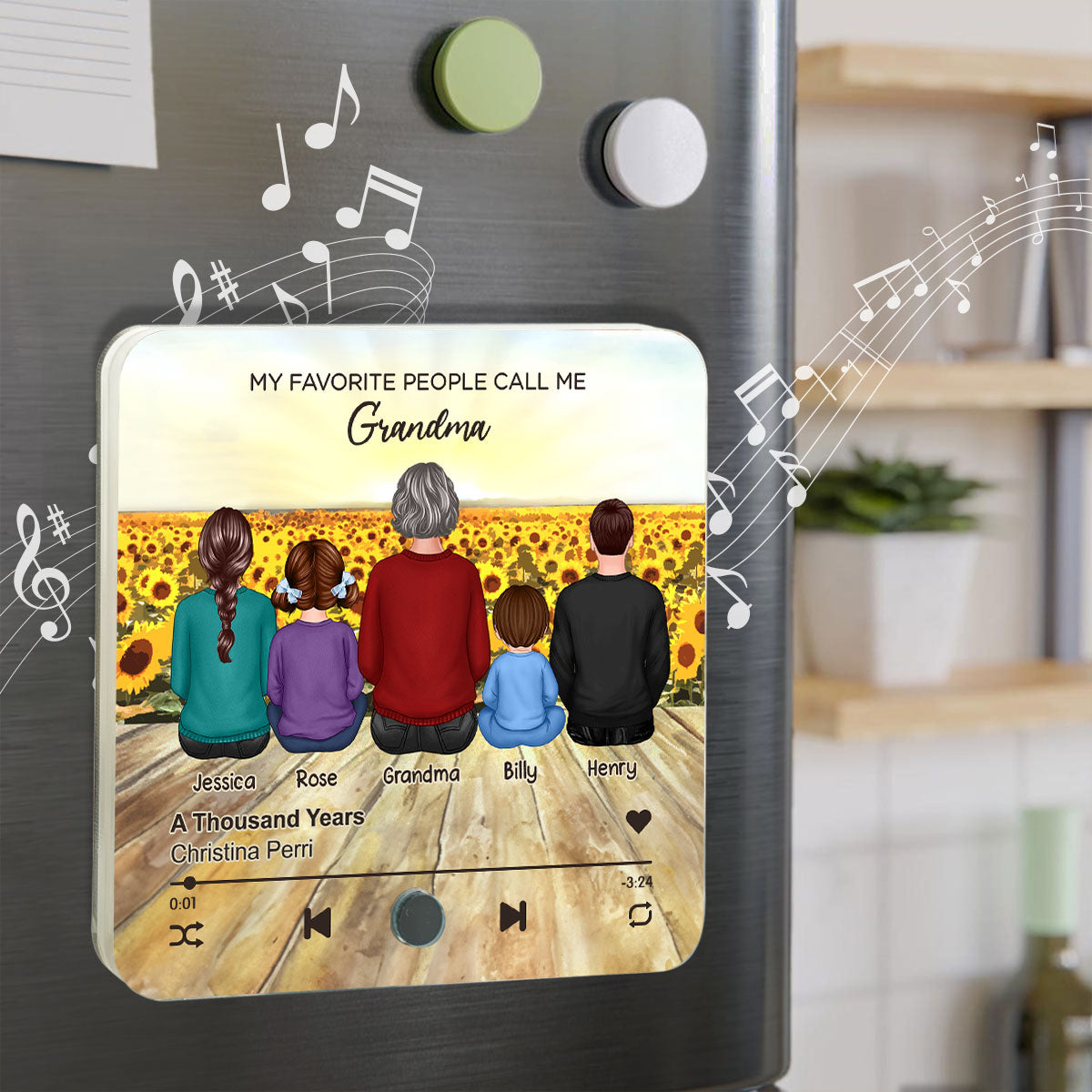 My Favorite People Call Me Nana Sunflower Field Personalized Music Fridge Magnet, Perfect Gift For Nana, Grandma