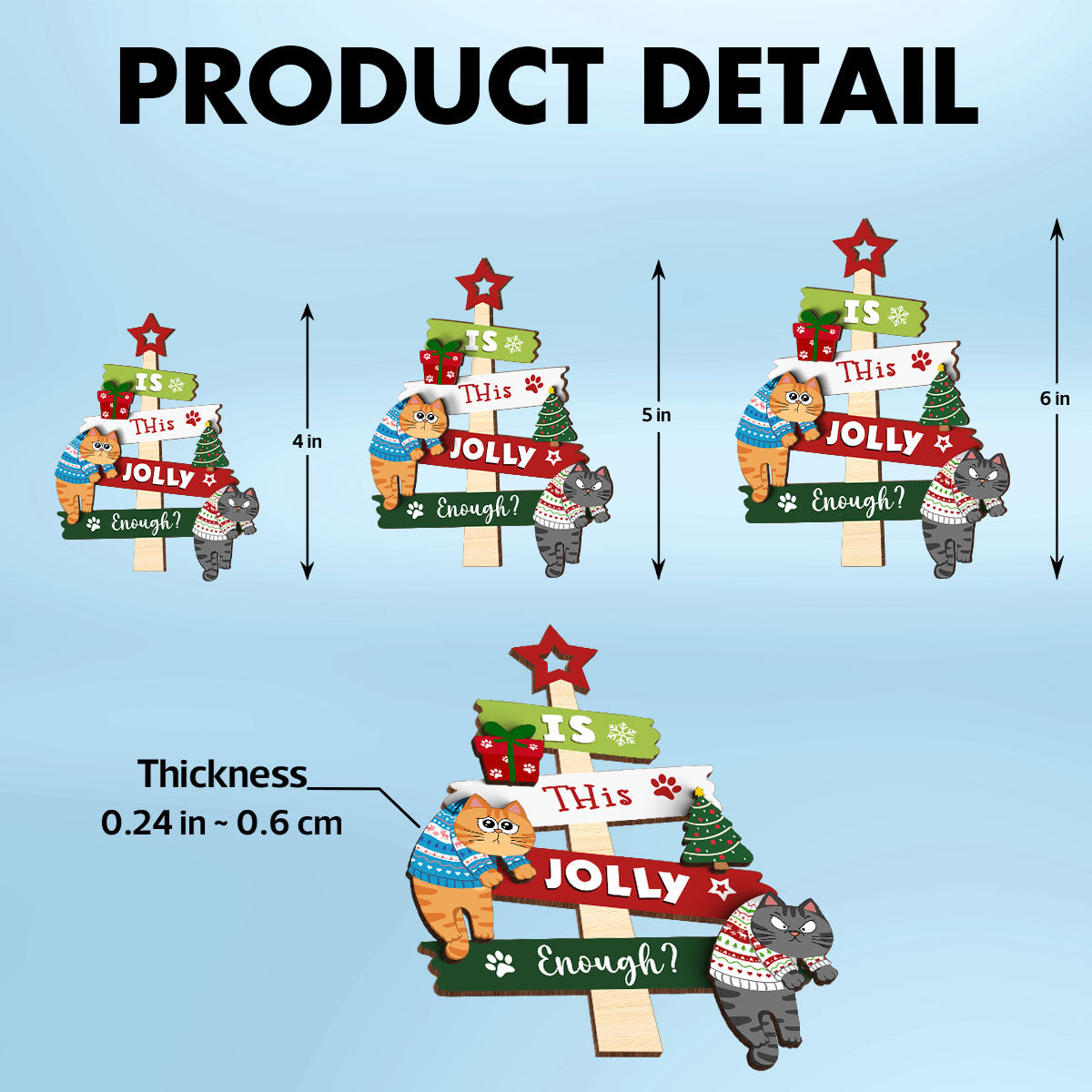 Is This Jolly Enough Naughty Cats On Christmas Tree Personalized 2-Layer Wooden Ornament