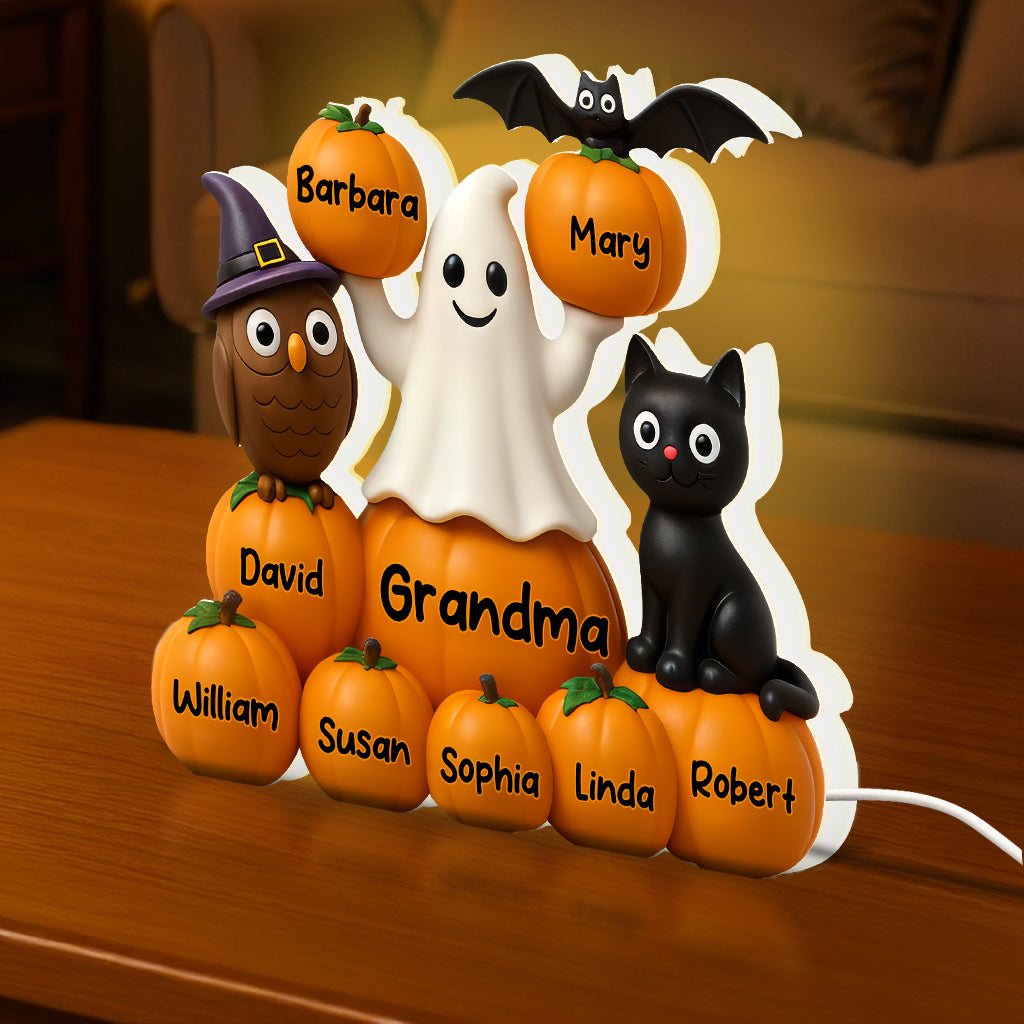 3D Effect Halloween Grandma Pumpkins Kids Names Personalized LED Light Box