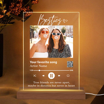 Besties Sisters Custom Photo With Scannable QR Code Favorite Song Personalized Rectangle Acrylic Plaque With LED Night Light - LED Lamp