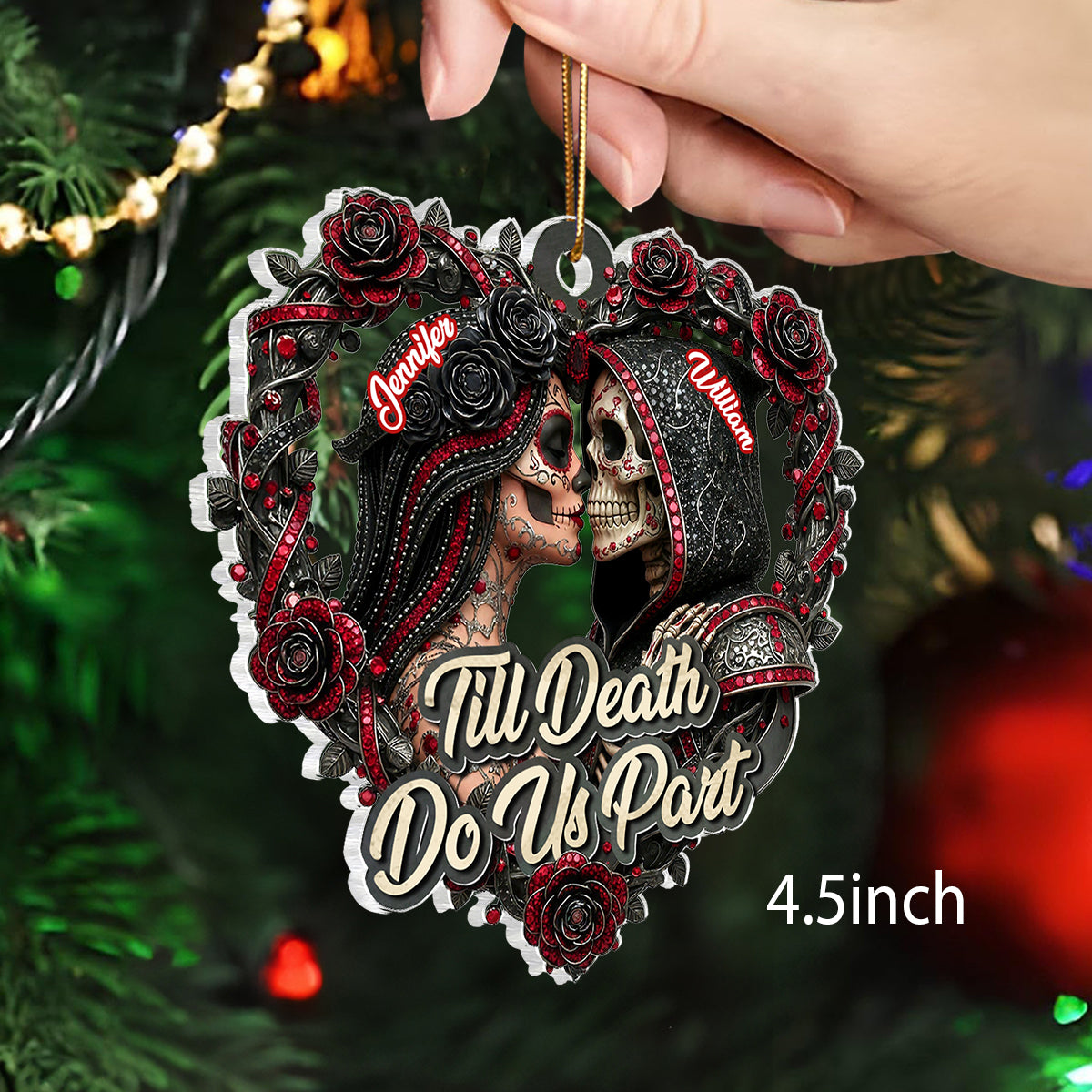 Skull Couple Christmas Gothic Style - Personalized Acrylic Ornament - Unique Christmas Gift For Him, For Her, For Goth Couple