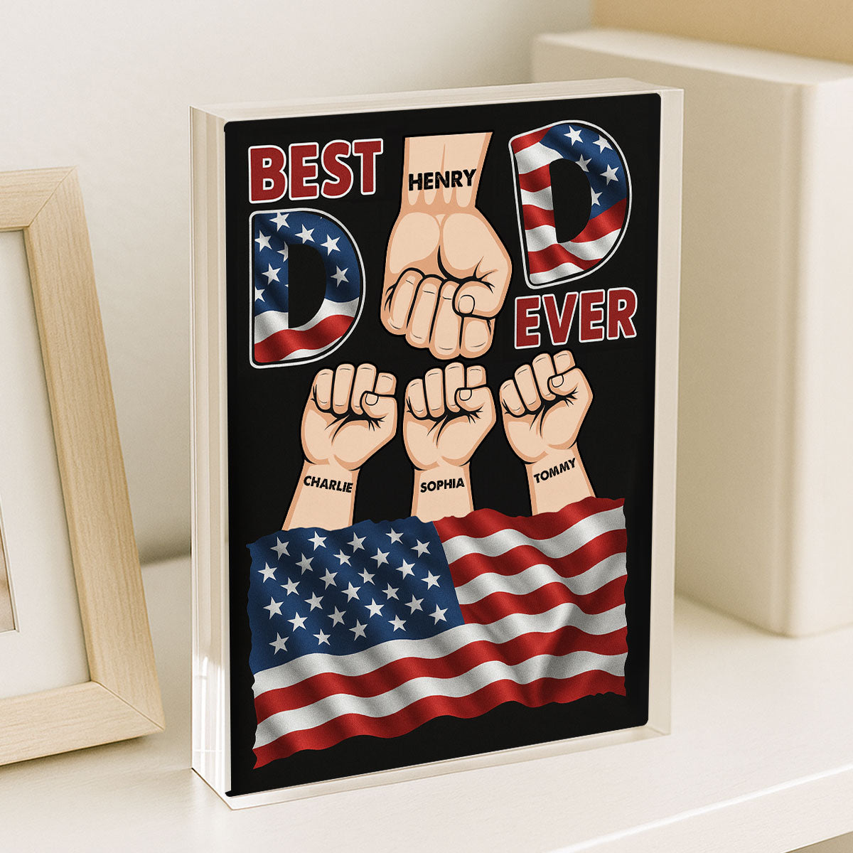 Best Dad Ever Nation Flag Personalized Acrylic Block Plaque, Father's Day Gift for Dad