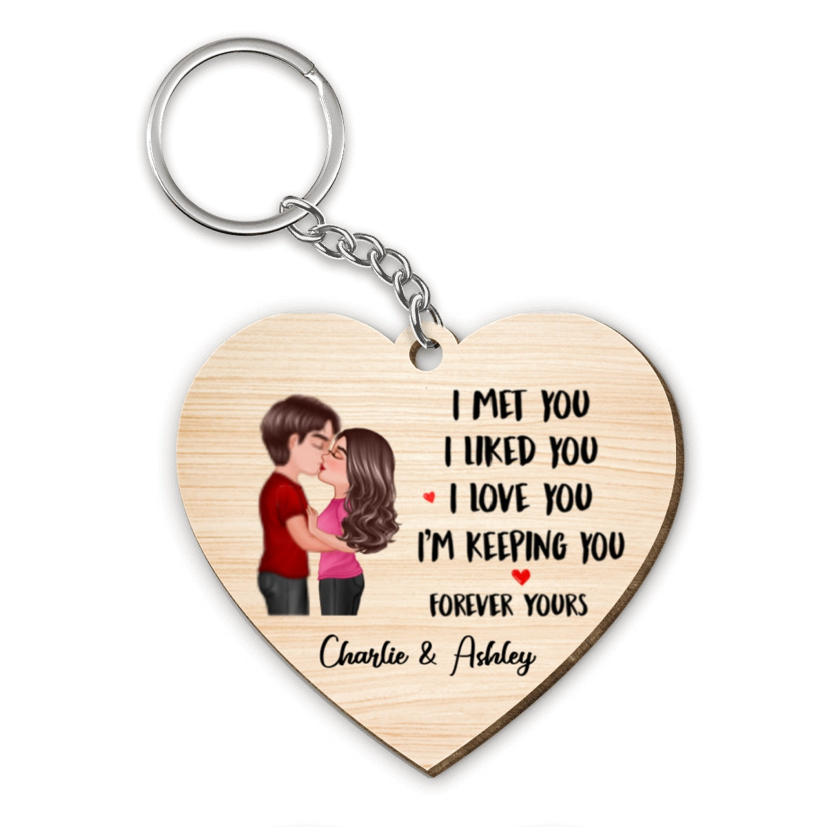 Doll Couple Kissing I Met You Gift For Him For Her Personalized Wooden Keychain