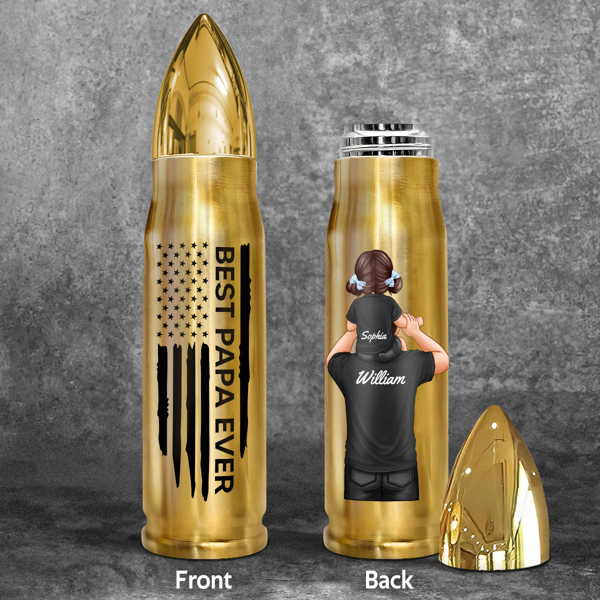 Best Dad Ever Nation Flag Piggy Back Man & Kid Gift For Husband Father Figures Personalized Bullet Tumbler