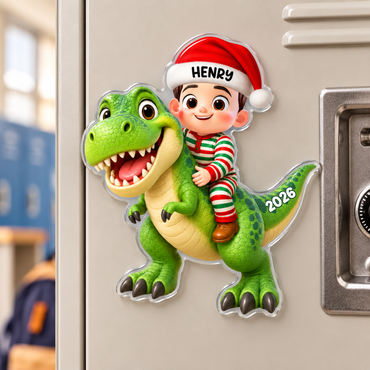 Trending Kid With Dinosaur Design For Boy Girl - Personalized Acrylic Fridge Magnet - Christmas Gift For Grandkids