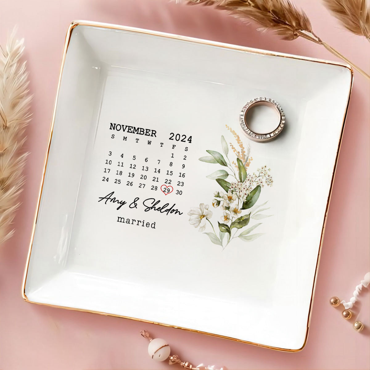 Married Couple Wedding Date Personalized Jewelry Dish, Engagement Wedding Newlywed Gift, Heartwarming Keepsake