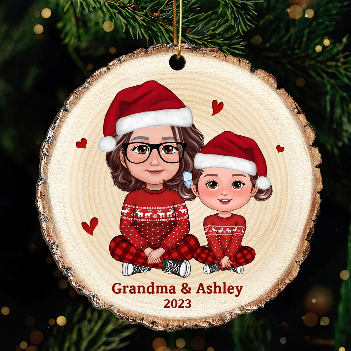 Cute Grandma Grandkid Crossed Legs Wood Slice Gift For Grandson Granddaughter Personalized Wooden Ornament