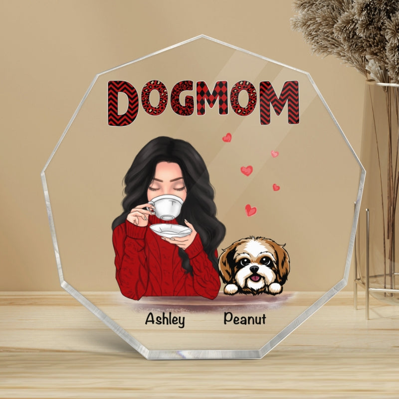 Dog Mom Red Patterned Personalized Nonagon Acrylic Plaque