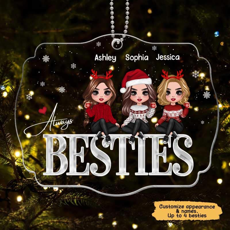 Doll Besties Sitting On Word Personalized Acrylic Ornament