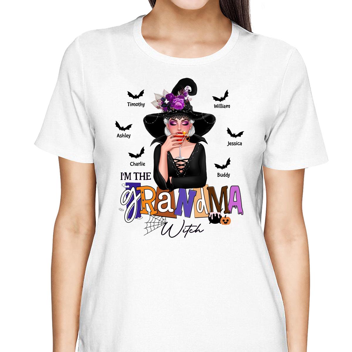 Grandma Mom Witch Bats With Kids Names Halloween Personalized Shirt