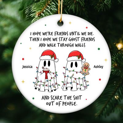 Ghost Friends Funny Christmas Gift Personalized Circle Ceramic Ornament, Christmas Gift for Best Friends, Besties, Coworkers