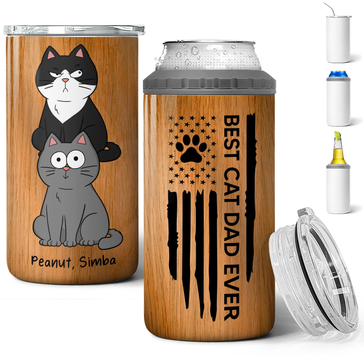 Best Cat Dad Ever Nation Flag Funny Cute Cats Personalized 4 In 1 Can Cooler